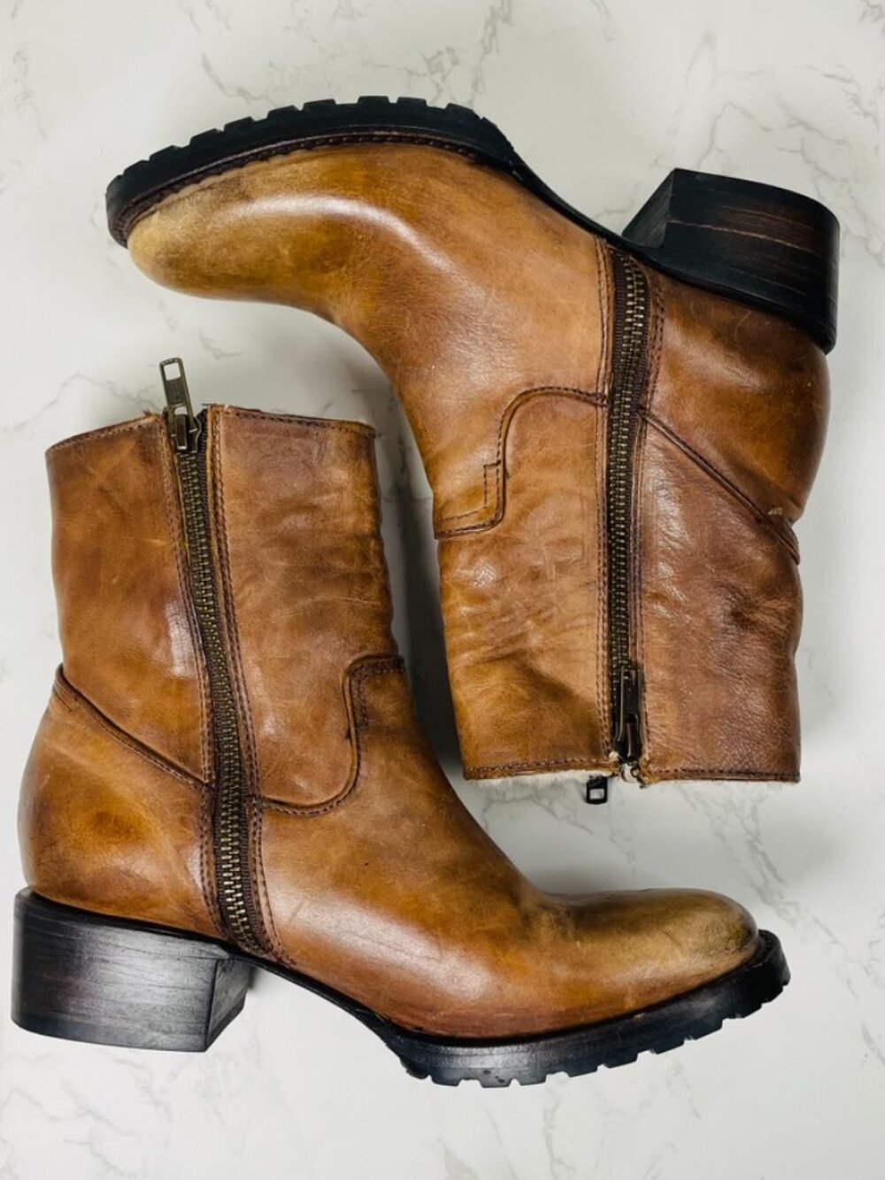 Freebird Alamo Leather Ankle Boot Wool Lined Side Zip Weathered Brown Size 6